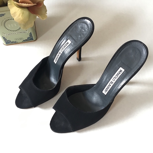 Manolo Blahnik Shoes - Manolo Blahnik Astuta Black Suede Mule Heel Sandal